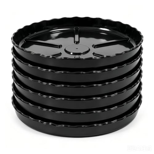 YUANAIYI 6pcs Plant Saucer, 8inch Plant Trays to Catch Water with Wave Edge and Raised Base, Indoor Outdoor Plastic Flower Pot Saucers for Potted Plants(Black)