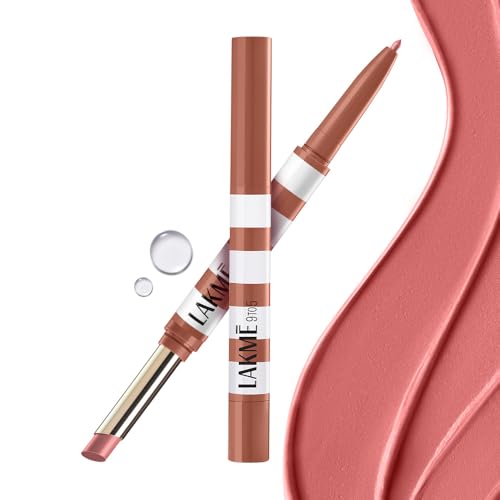 Image of Lakme 9to5 Hya Beach Edit, Lipstick + Liner Duo, Beachy Nude, Infused with Hyaluronic Acid, Vitamin E, Jojoba Oil, Comfortable Matte Finish, SPF Powered, Hydrating Lipstick, 2+0.2 g