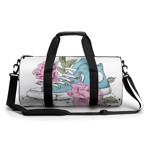 Sac de sport gym bleu à fleurs et grand duffel bag de voyage week-end randonnée 45cm