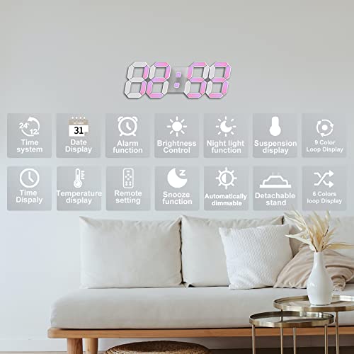 Deeyaple Led Digital Alarm Clock 3D Small Wall Clock Snooze Dimmable Time Memory 12/24 Date Temperature Remote Control Night Light Office Kitchen Living Room Bedroom (9.7 Inch, Multicolor) #TOP1
