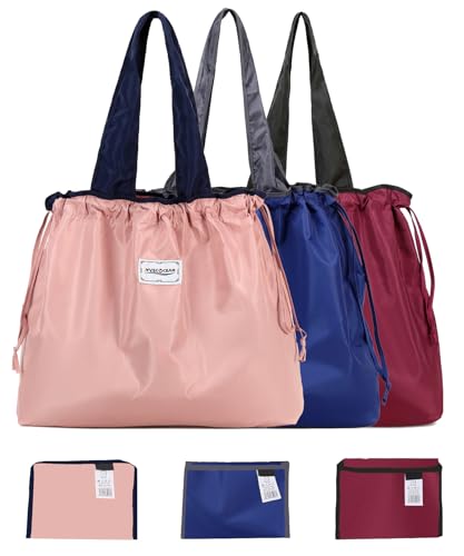 MVSCOCEAN Reusable Grocery Bags, Colorful Shopping Bags,Machine Washable,Foldable,Durable,Lightweight,Set of 3 (Blue,Pink,Maroon)