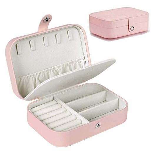 Annhao Caja Joyero, Joyero Pequeña de PU, Joyero Viaje Cajas para Joyas Jewelry Organizer para Mujer, para Anillos, Aretes, Pendientes, Pulseras y Collares 16,5 x 11,5 x 5,5 cm - Rosado