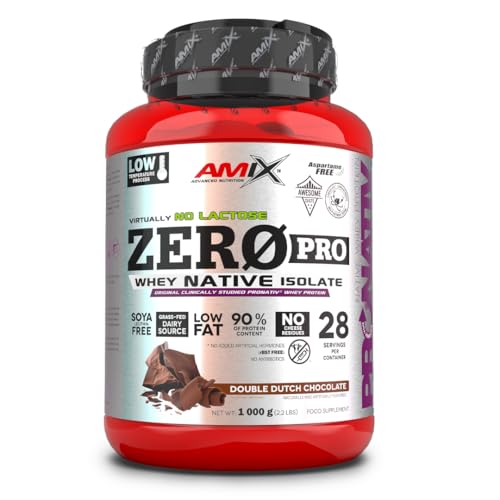 Amix Zeropro -Protein - Protein -Komplementpulver erhöht die Muskelmasse und hilft, sich zu erholen, isoliertes Serumprotein, Laktose und Zucker ohne Zucker, Doppelschokoladengeschmack 1 kg