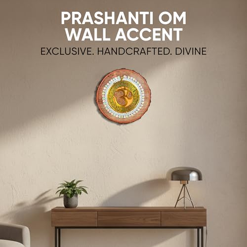 Image of AAKRITI ART CREATIONS Prashanti Om Wall Plate, Handcrafted Circular Wooden Decor, Dhokra Art Wall Hanging Panel Set of 1 Multi Color | Matte Finish Mango Wood | Living Room, Bedroom, Office