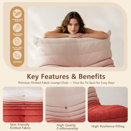Image of Bean Bag Chair, Cozy Memory Foam Bean Bag Chairs for Adults, Comfy Fireside Accent Chair Lazy Floor Chair for Gaming Bedroom Living Room (White&Red, Single)