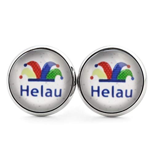 SCHMUCKZUCKER Damen Herren Unisex Ohrstecker mit Motiv Narrenkappe Helau Edelstahl Silber Bunt 14mm Cover