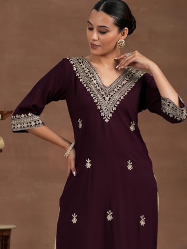 Image of Libas Womens Embroidered Viscose Straight Kurta for Women | Ethnic wear | Bridal Suit | Wedding Dress | Occasion wear