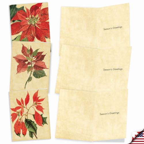 Image of The Best Card Company - 10 Holiday Note Cards for Christmas - Festive Bulk Assortment, Boxed Notecards with Envelopes (4 x 5.12 Inch) - Poinsettia Season M9628XSG