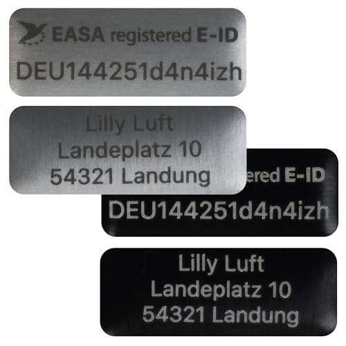 Flying-Drone – Juego de 2 placas identificativa para drones de 20 x 8 mm para DJI Neo y otros modelos | negro o plata | E-ID + dirección individual grabada | placas de aluminio