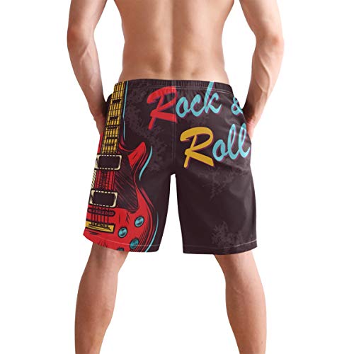 Rock Roll Guitar Mens Swim Trunks Quick Dry Board Shorts with Pockets Swimsuit Beach Short3