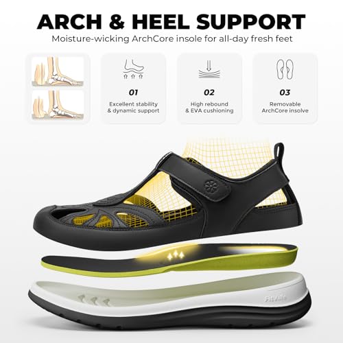 Image of FitVille Extra Wide Womens Orthopedic Walking Sandals with Wide Toe Box, Outdoor Closed Toe Sandals with Adjustable Straps for Women, Arch Support Women's Shoes for Plantar Fasciitis, Swollen Feet