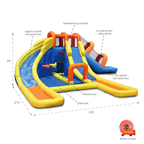 Big Splash Triple Water Slides And Pool Water Park, 24 Ft L X 21 Ft W X 8 Ft H, Blower Included, Triple Slides, Splash Pool, Netted For Safety, Outdoor Fun For Kids #TOP2