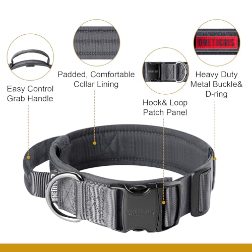 OneTigris Tactical Dog Collars with Handle,Military Dog Collar for Large Dog,Adjustable Nylon Collar German shepherd Collar with Heavy Duty Metal Buckle for Dog Training and Walking (M - Image 4