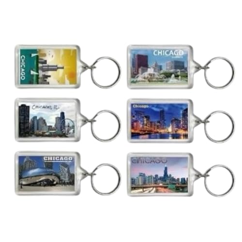 Chicago Skyline Keychains, Set of 6 Acrylic Keyrings with City