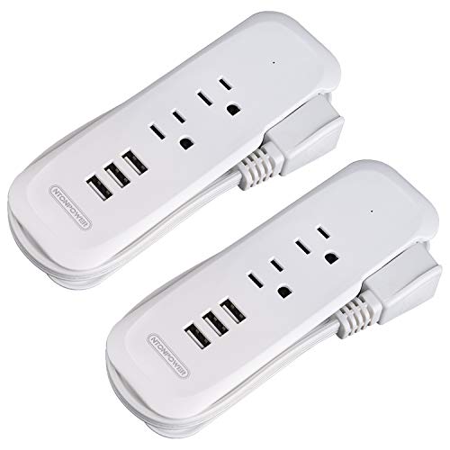 Travel Power Strip 2 Pack - NTONPOWER Power Strip with 2 Outlets and 3 USB, Portable Desktop Charging Station, 15 inches Short Extension Cord, Compact for Cruise Ship, Nightstand, Office, Home, Hotel