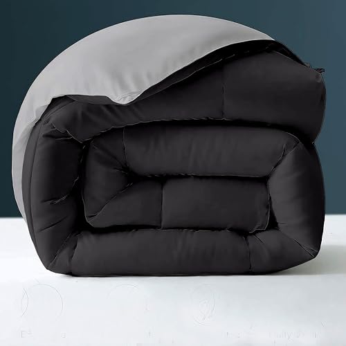 Image of Day Care - 400 GSM Hotel Quality-Down Alternative Reversible Comforter (90 inch x 90 inch Inches /228cm x 228cm) - Comforter Queen Size|Black /Silver