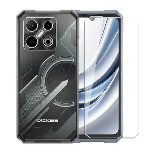 Image of WDMYLFTW Case for Doogee Blade GT Pro + Glass Screen Protector Tempered Film - Transparent Silicone Soft Flexible Bumper Shockproof TPU Protective Cover Shell (Clear)