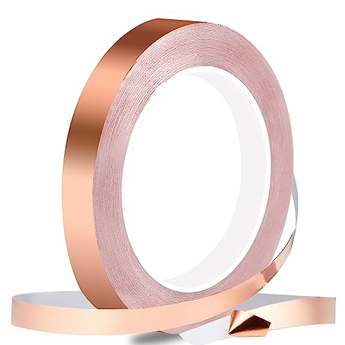 Rusoz Cinta De Lámina de Cobre,Sola Cara Adhesiva Conductora Cinta de Cobre Autoadhesiva 20mx1cm Para Repeler Caracoles, Protección Eléctrica, Soldadura Y Toma De Tierra