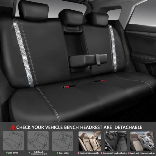 Image of CAR PASS Bling Diamond Leather Car Seat Covers 7 Seats 3 Rows,Black Silver