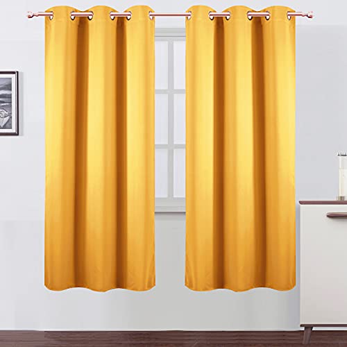Image of LEMOMO Yellow Thermal Blackout Curtains /42 x 72 Inch /Set of 2 Panels Room Darkening Curtains for Bedroom