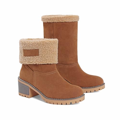 AOSPHIRAYLIAN Snow Boots for Women Chunky Heel Womens Winter Boots Fur Lined Slip on Warm Shoes for Women