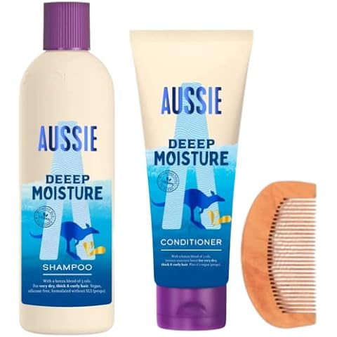 Deep Moisture Shampoo Conditioner Set with 1x Aussie Deeep Moisture Shampoo 300ml, 1x Aussie Deeep Moisture Conditioner 200ml & 1x CHG Hair Comb - Avocado Oil, Dry Thick Women Hair, Hydration Cleanse Cover