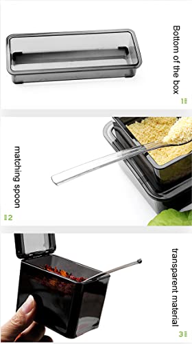 Svatao Black Clear Seasoning Rack Spice Pots - 4 Piece Acrylic Seasoning Box - Storage Container Condiment Jars - Condiment Jar Spice Container With Cover And Spoon - For Kitchen, Counter, Food Storage #TOP2