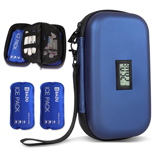Insulin Cooler Travel Case TSA Approved Refrigerated Medicine Organizer Bag with Thermometer Temperature Display Keep Medicine Cool Include 2 Ice Packs for Diabetic