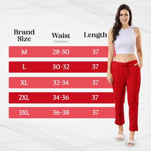 Image of TRASA Ultra Soft Cotton Regular and Plus 8 Colour Cotton Pants for Womens and Girls - Available Sizes : M,L,XL,2XL,3XL,4XL,5XL