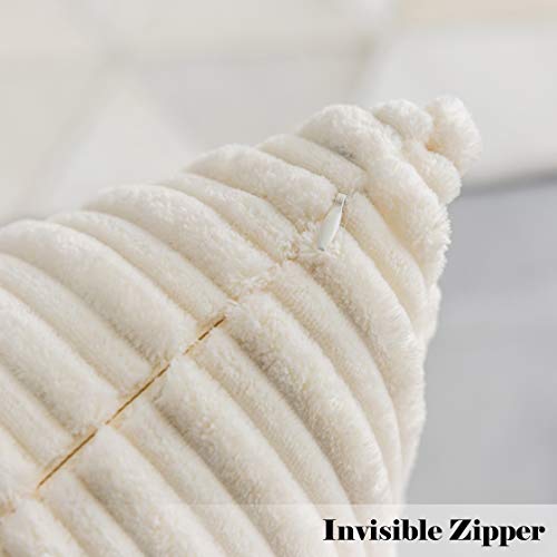 Kevin Textile Striped Corduroy Plush Texture Velvet Euro Throw Pillow Sham Cushion Cover For Chair, 24 X 24 Inch (60Cm), Set Of 2, Creamy White #TOP2