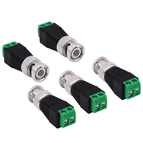 YARCHONN Lot de 5 connecteurs BNC sans soudure mâle vers 2 broches pour caméra de surveillance...