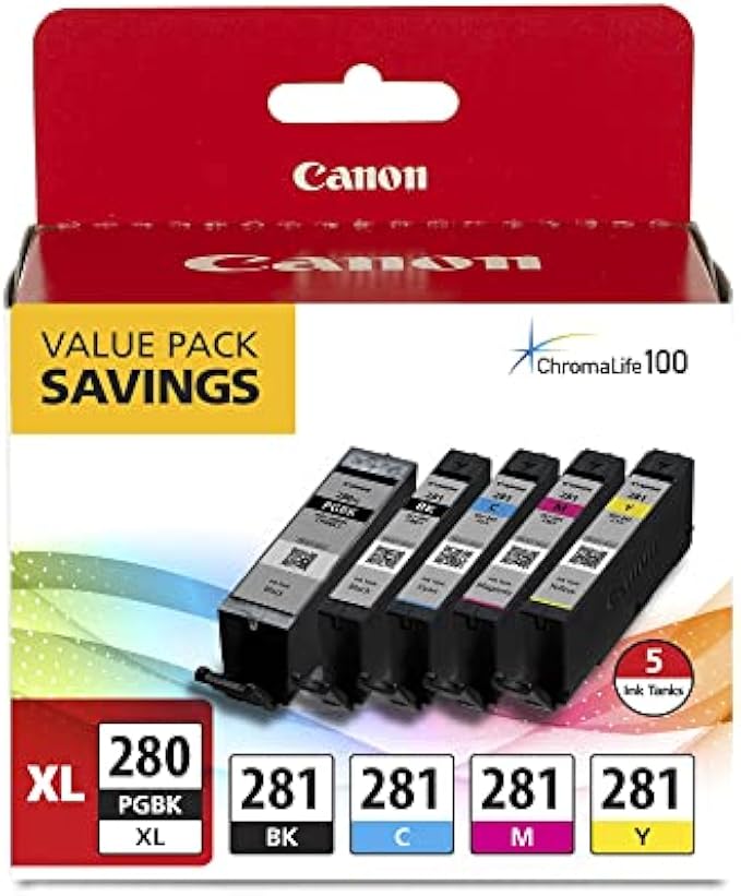 Canon PGI-280XL/CLI-281 5 Color Pack Compatible to TR8520, TR7520, TS9120 Series,TS8120 Series, TS6120 Series