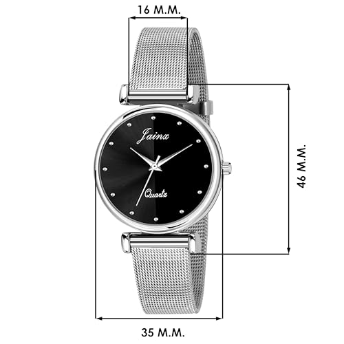 Image of jainx Silver Mesh Chain Analog Women Wrist Watch (Blue /Black /Silver /Pink /Green Color Dial)
