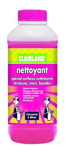 CLAIRLAND Bidon Nettoyant spécial surfaces extérieures Terrasses, Murs, Concentré, Dose d’emploi : 1L/50m², 1 L, CLAIRDETER10, Vert