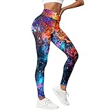 Caxndycing Leggings coloridos para mujer, con purpurina, galaxia, disfraz de espacio exterior, leggings para mujer, multicolor, con estampado de planetas, fiestas, carnaval, disfraces, cintura alta
