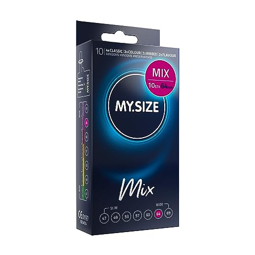 MY.SIZE Mix Premium Kondome Größe 6 64 mm 10 Stück | 4 Varianten: Classic Genoppt Blau & Rot |