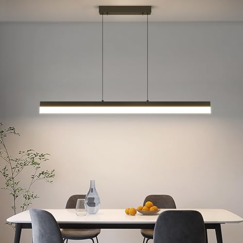 Mikeru luci pendenti lineari per isola cucina, 80CM lampada moderna da tavolo da biliardo per cucina sala da pranzo lampada di legno dimmerabile soffitta regolabile in altezza pendente sopra l'isola