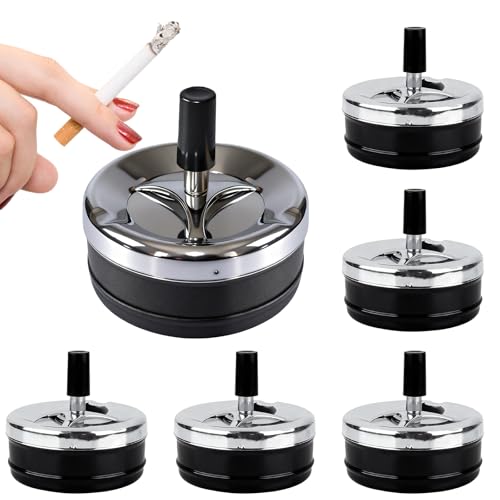 6 ceniceros giratorios, ceniceros giratorios, ceniceros con tapa, cenicero giratorio moderno, cenicero de viento, cenicero de mesa para el hogar, al aire libre, bar, oficina, resistente al viento, 9 x