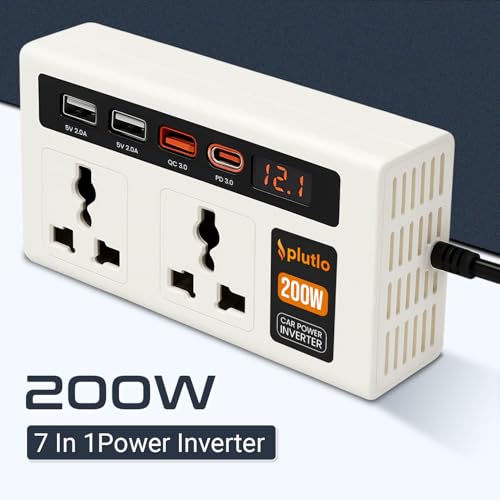 Image of 200W Car Power Inverter, Car Laptop Charger with 2 AC Outlets (220V), 3 USB-A & 1 USB-C PD 18W Fast Charging Ports, 12V DC to 220V AC Adapter for Laptops, Phones & Tablets - White Body