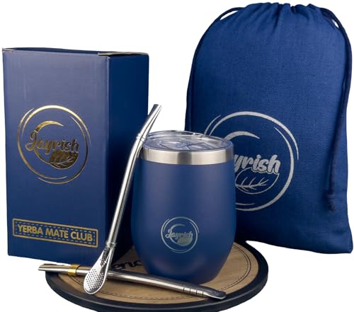 Kit de Yerba Maté completo, 1 calebassa (taza), 2 bombillas (brillante), 1 cepillo y 1 bolsa, este estuche es una hermosa idea de regalo original para Navidad o cumpleaños (hombre , mujer).