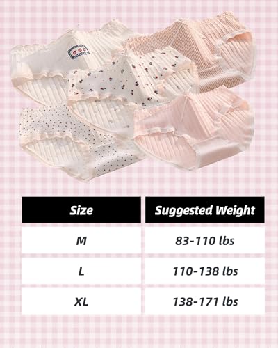 Cute Pink Fruit Panties Kawaii Strawberry Cherry Cotton Underwear Girls Age 14+ Frilly Trim Mid Rise Briefs 5-Pack2