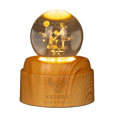 Image of KRESHU Propose 3D Crystal Rotating Glass Ball Dimmable Warm LED Light Wooden Stand Luminous USB Cable Decoration Night Lights for Art Home Decoration Birthday Gift (Pack of 1)