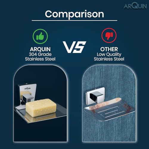Image of ARQUIN ARQUIN Soap Dish for Bathroom | 304 Grade Stainless Steel Soap Dish Tray | Soap Holder for Bathroom Accessories Set | Soap Stand | Drainage Slots Soap Stand for Washbasin Selvi (Chrome)