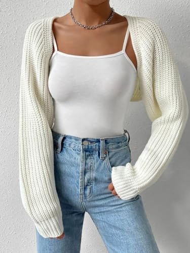 Women's Bolero Shrug Open Front Crop Cardigan Long Sleeve Sweater Drop Shoulder Knit Pullover Top4