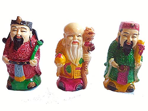 JSK Collection Feng Shui Fuk LUK Sau Trinity of Deities - Multicolour Microfibre Religious Sculpture for Home Decor