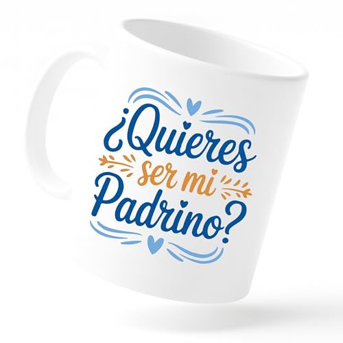 Miss Chapas | Caneca padrinho de cerâmica 350 ml. Quer ser o meu padrinho? | Presente motivo para batismo e nascimento de bebé, inclui cartão dedicado, adequado micro-ondas e máquina de lavar louça