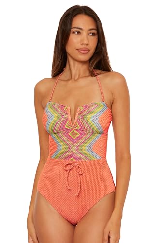 BECCA Women's Summer Sunrise V-Wire One Piece Swimsuit, Adjustable, Bathing Suits
