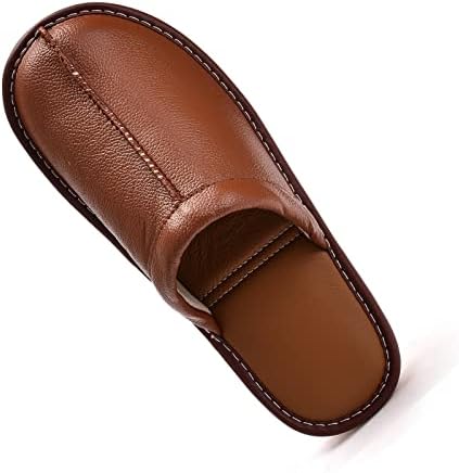 JOOFAN Mens Genuine Cowhide Leather Slippers Non Slip Home Bedroom Shoes House Slippers Comfy Indoor Outdoor Shoes Slippers