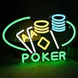Pinlangdou Poker Neon Signs Texas Hold'em Poker Neon Decor Playing Cards LED Neon Lights Wall Decor for Playing Card Room Man Cave Bar Club Bedroom Hotel Play Room Birthday Party Gathering 16*10.6 In