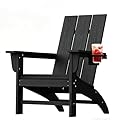 Poly Lumber Adirondack Chair with Cup Holder, All-Weather Resistant Outdoor Patio Chairs, Look Like Wood, Pre-Assembled Outdoor Fire Pit Chair for Pool, Deck, Backyard, Garden, Black